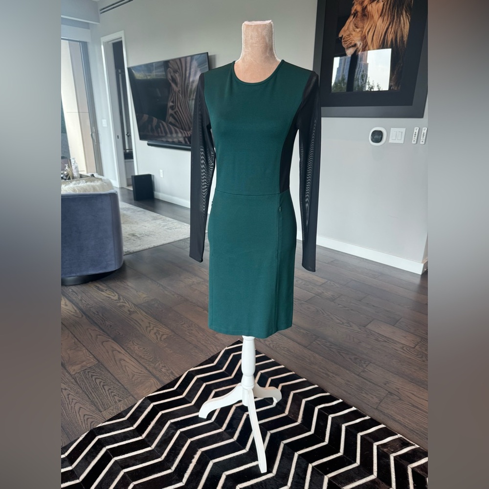 Kenneth Cole Green and Black Long Sleeve Dress